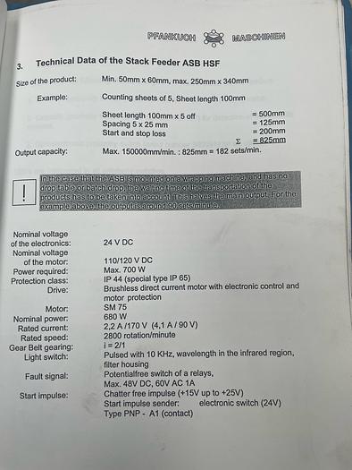 Used PFANKUCH ASB HSF STACK FEEDER