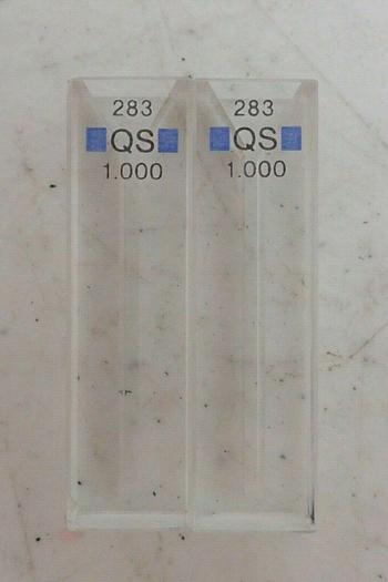 Used (2) Fisher Scientific 283 QS 1.000 14-385-928A Quartz Micro Cells Cuvettes