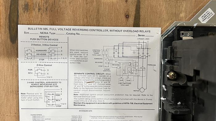 Used Allen Bradley 505 Reversing Starter