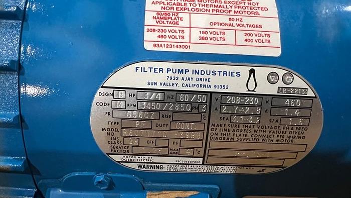 NEW Filter Pump Industries Motor-Item#449