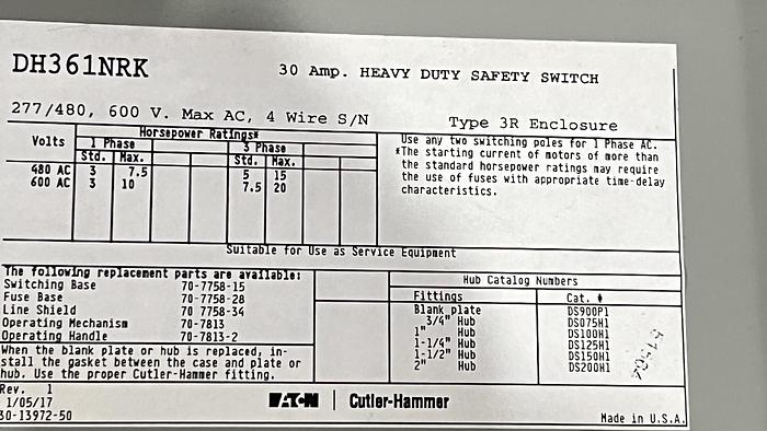 Used Eaton Heavy Duty Safety Switch