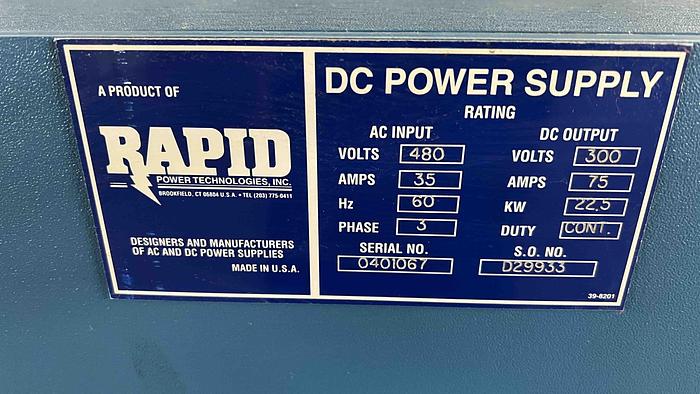 Used RAPID 300 Volt 75 Amp Rectifier-Item#372