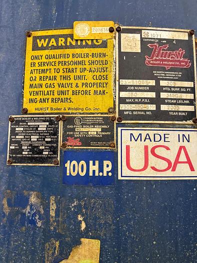 Used 100 HP Hurst Boiler- Model-4VT-G-100-150