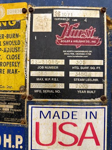 Used 100 HP Hurst Boiler- Model-4VT-G-100-150