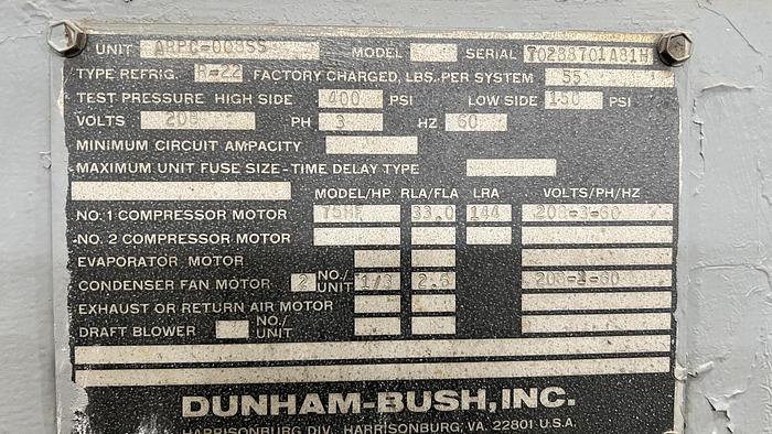 Used Dunham-Bush, Inc. Chiller Remote Condenser 