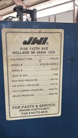 Used JWI Filter Press- 25" x 25" Plates