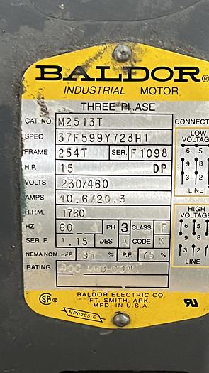 Used 15 Hp Baldor Motor
