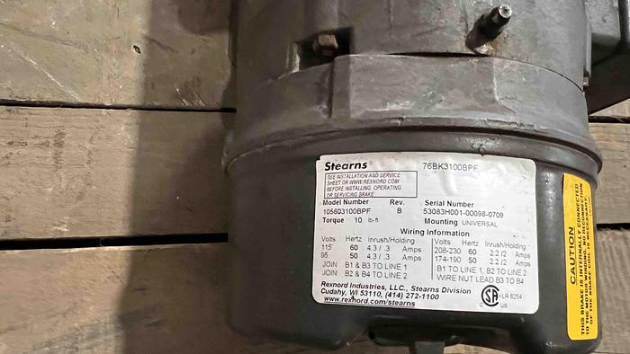 Used 2 Hp BALDOR Motor w/ STEARNS Brake-Item#481