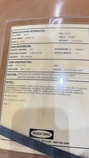 Used 60" Deep x 48" Dia /Vinyl Ester