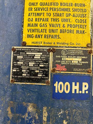 Used 100 HP Hurst Boiler- Model-4VT-G-100-150