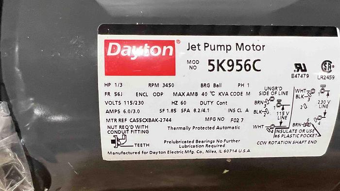Brand New DAYTON Jet Pump Motor-Item#685