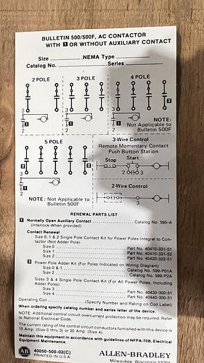Allen Bradley 500 Feed-Through Contactor