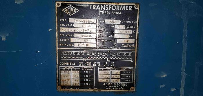 Used 300 KVA ACME TRANSFORMER-Item#298