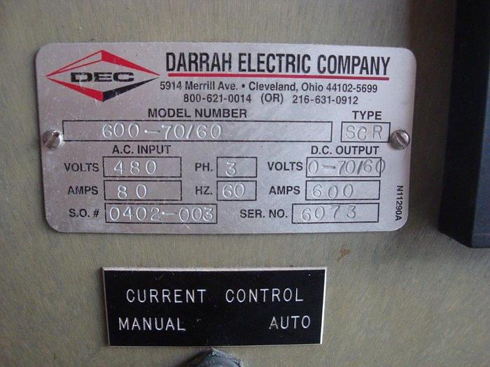 Used DARRAH 600A 70V Rectifier-Item#284