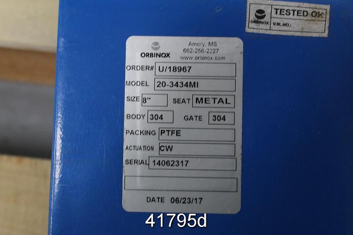 Used Orbinox 8" 20-3434MI  Hand Operated Knife Gate Valve #41795