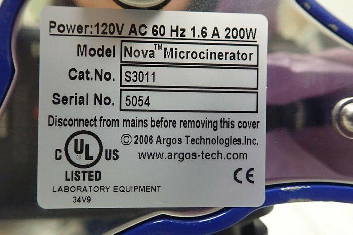 Used Argos Technologies S3011 Nova Microcinerator Micro-Incinerator