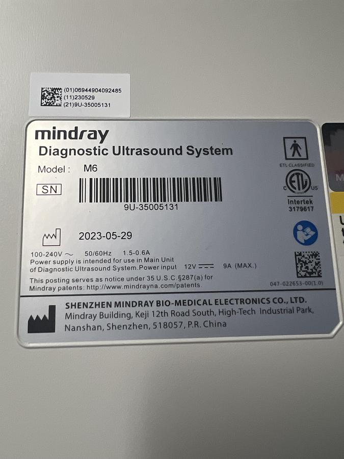 Used Mindray M6 Ultrasound System (DEMO unit - Like NEW)