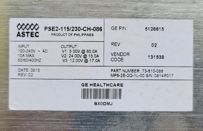 Used GE 5126615 DIGITAL POWER SUPPLY ASTEC MP6-2E-2Q-1L-00 PSE2-115/230-CH-086