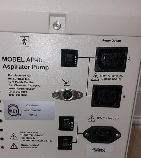 Used HK Surgical AP-III Aspirator Pump  w/2 Foot Pedals