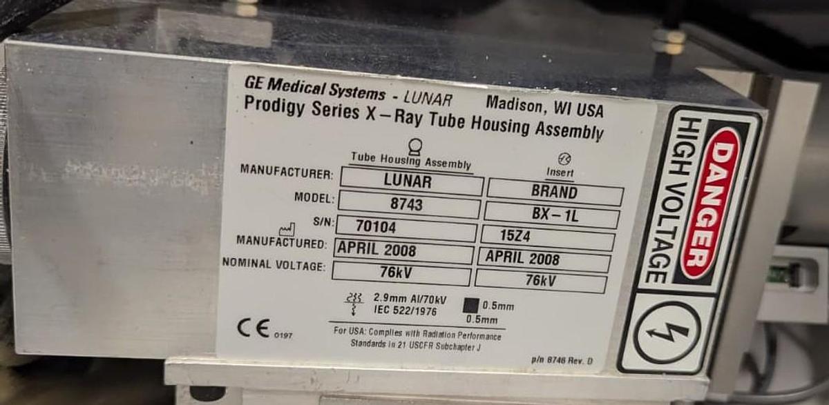 Used GE LUNAR Prodigy Series 8743 BX-1L Tube Assembly