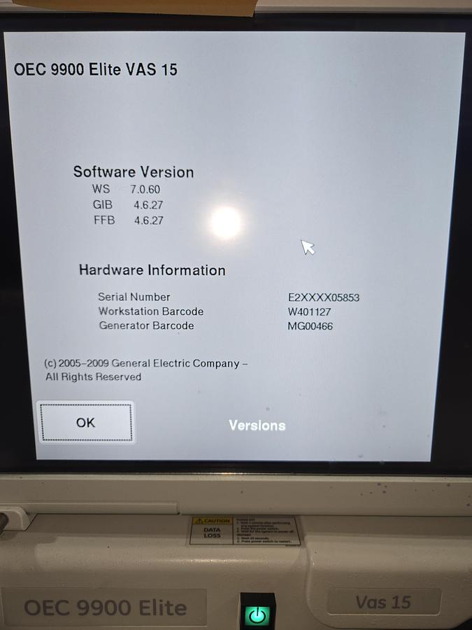 Used GE OEC 9900 ELITE Vas 15 C-ARM SYSTEM (12" II)