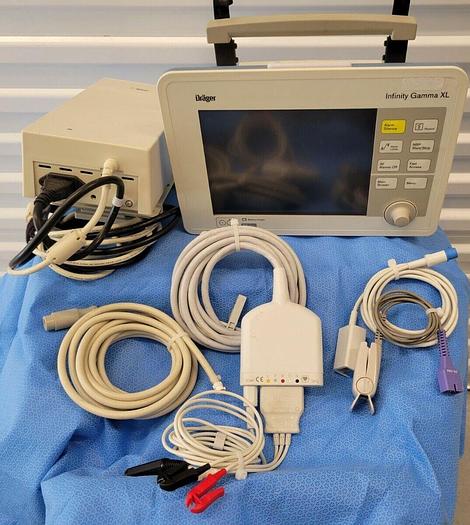 Used DRAGER INFINITY GAMMA XL MULTIPARIMETER MONITOR w/POWER SUPPLY & ACCESSORIES