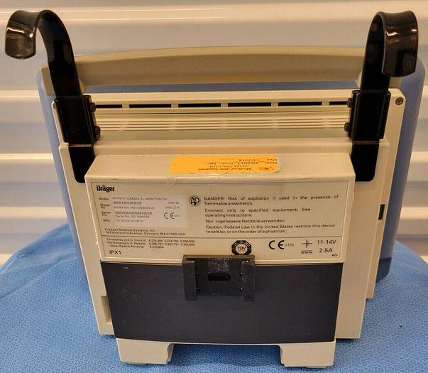 Used DRAGER INFINITY GAMMA XL MULTIPARIMETER MONITOR w/POWER SUPPLY & ACCESSORIES