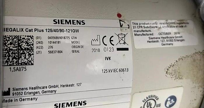 Used Siemens Artis zee X-ray Tube MEGALIX Cat Plus 125/40/90-121GW