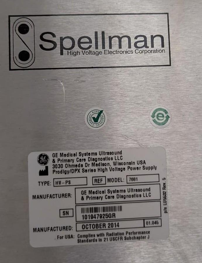 Used GE LUNAR Prodigy Spellman HV-PS 7681 High Voltage Power Supply