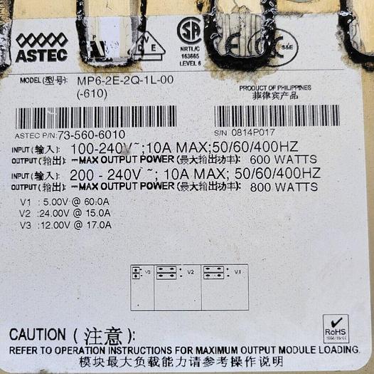 Used GE 5126615 DIGITAL POWER SUPPLY ASTEC MP6-2E-2Q-1L-00 PSE2-115/230-CH-086