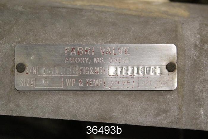 Used Fabri 6" Hand Operated Knife Gate Valve, 37S315F01 #36493