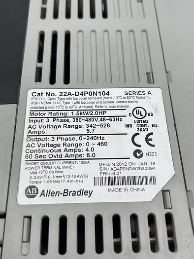 Used Allen-Bradley 22A-D4P0N104 Ser A