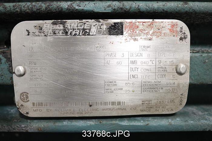 Used Reliance 01MAF95011 G001SW 125 Hp, 1190 Rpm, 460 Volt Ac Motor #33768