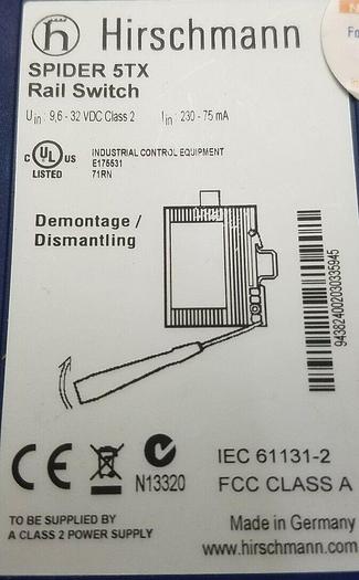 Used Hirschmann Spider 5TX Rail 5-Port Ethernet Switch