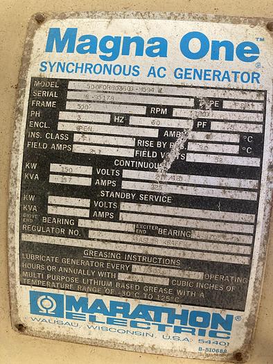 Used 1981 Cummins 150 kW Generator Marathon Magna One Generator End