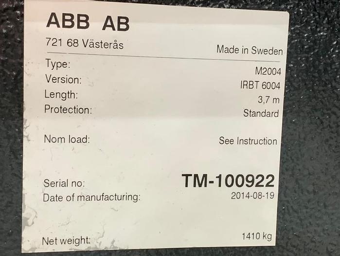 Used ABB IRBT 6004 3.7 METER ROBOT TRANSFER UNIT NEW 2014