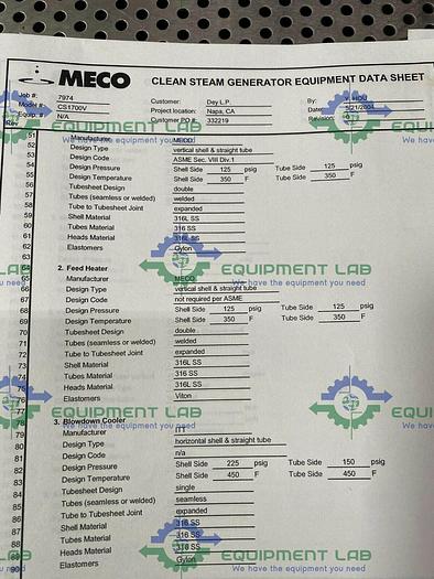 Used Meco  Vertical Shell & Straight Tube Heat Exchanger 125 PSIG w/ SS Frame & Gauges
