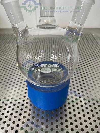 Used Chemglass  CG-1524-07 1000mL Heavy Wall  Round Bottom Flask 24/40 20° Angled Neck