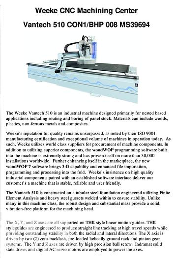 Used 2016 Weeke Vantech 5x10 CNC Router with Offloading