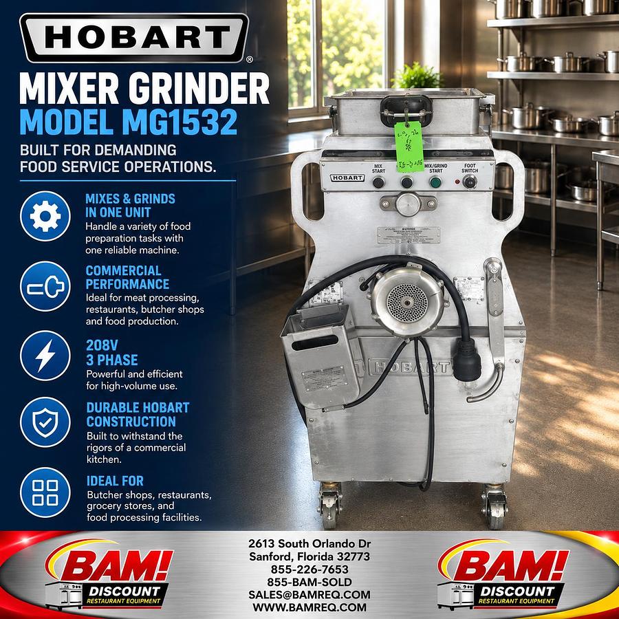 Refurbished Hobart MG1532 Commercial Mixer Grinder Meat Grinder 208V 3 Phase Heavy Duty