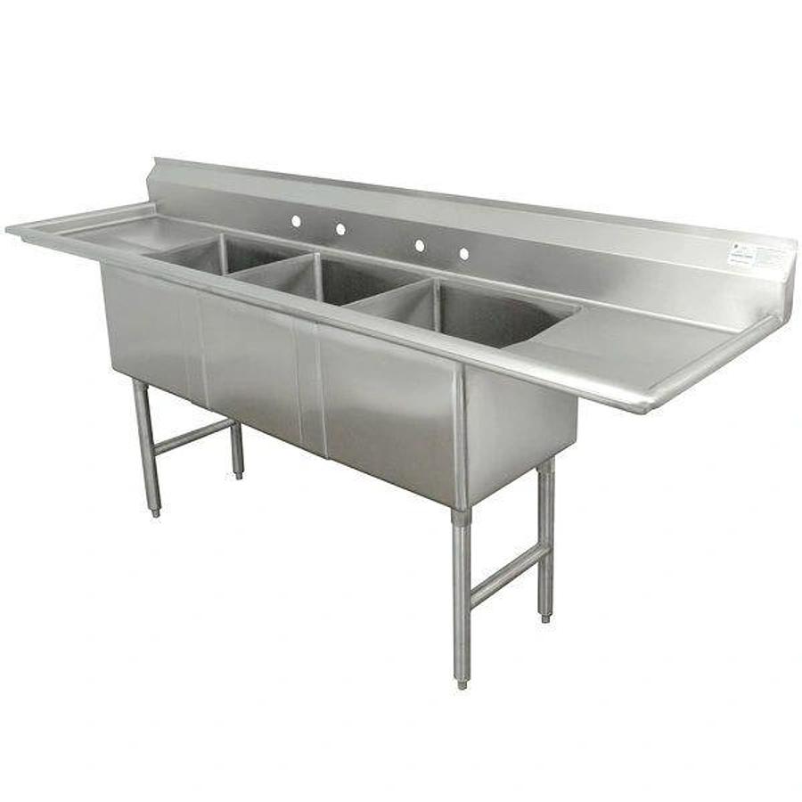 Elite 120” Three Compartment Stainless Steel Sink With Two Drainboards