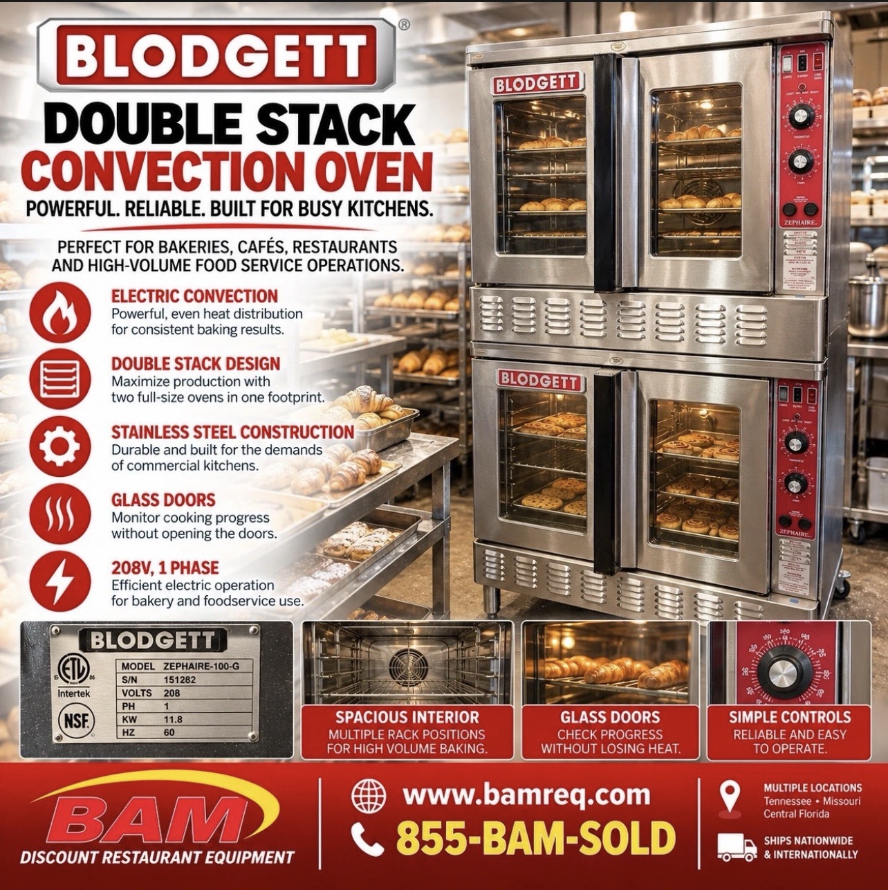Refurbished BLODGETT ZEPHAIRE-100-G DOUBLE STACK ELECTRIC CONVECTION OVEN – 208V SINGLE PHASE