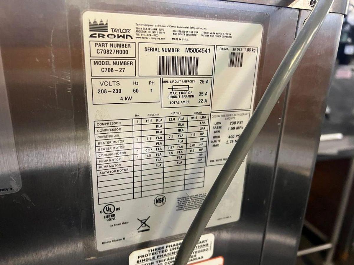 Used 2015 Taylor C708 1 Flav Machine, 208-230v 1 Phase -Water Cooled-Complete-Working2015 Taylor C708 1 Flav Machine, 208-230v 1 Phase -Water Cooled-Complete-Working