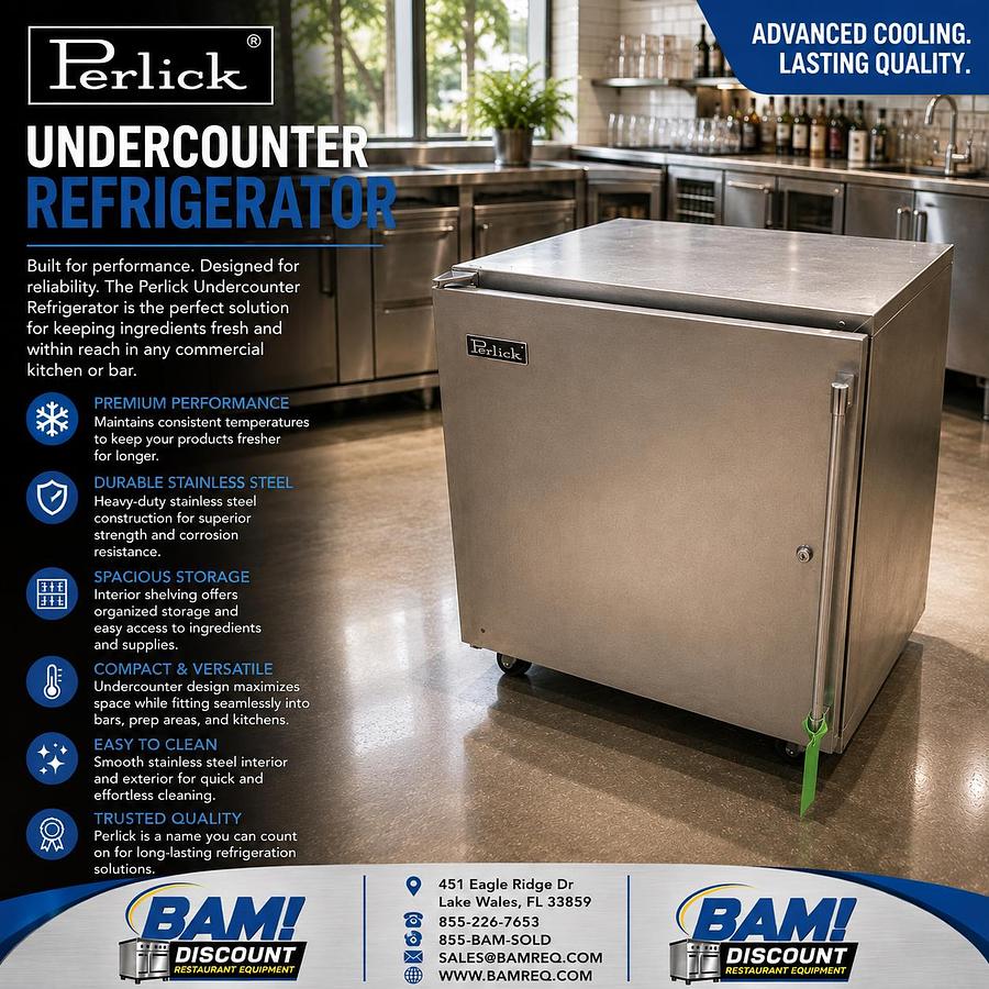 Refurbished erlick Commercial Undercounter Refrigerator Stainless Steel 1 Door Used