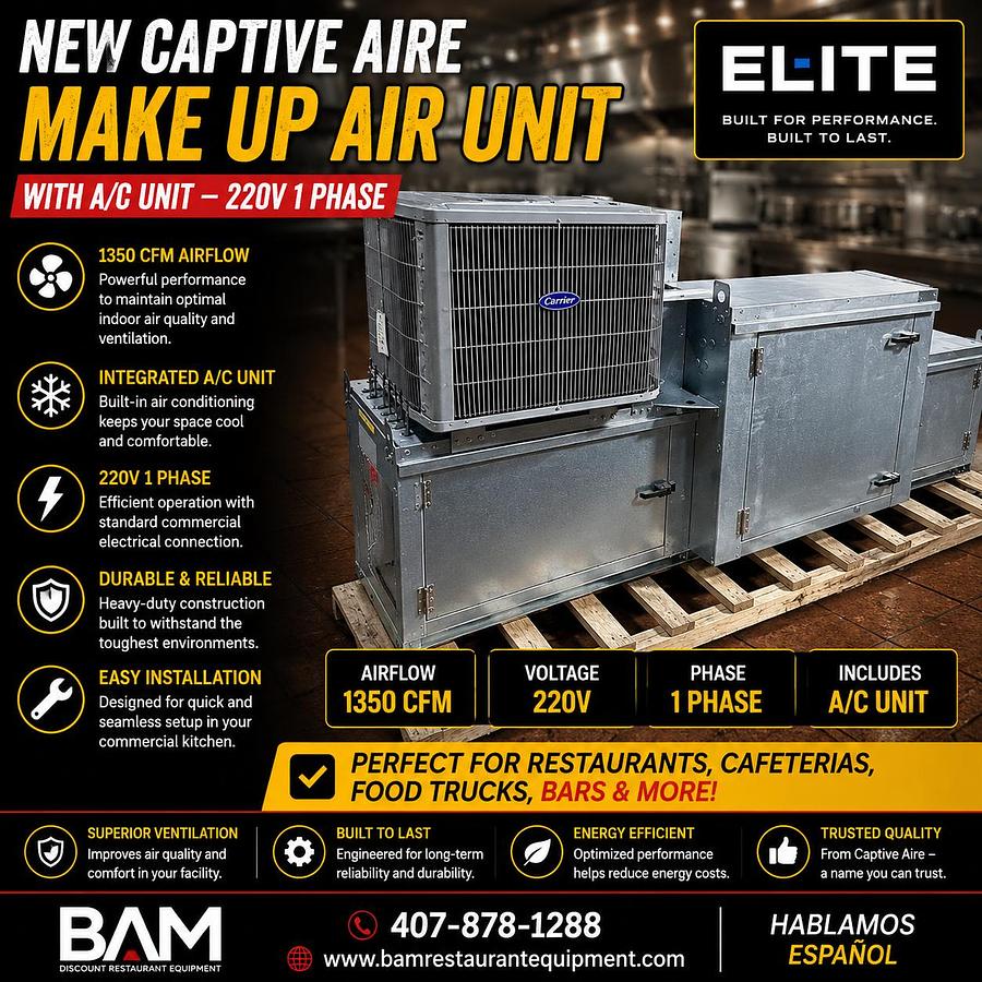 New Captive Aire Make Up Air Unit - With A/C Unit- 220v 1 Phase- 1350CFM