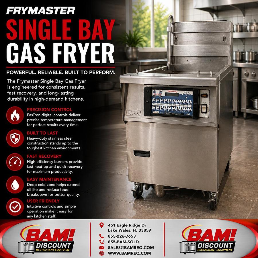 Refurbished Frymaster Single Bay Gas Fryer w/ Digital FastRon Controller Commercial Floor Fryer