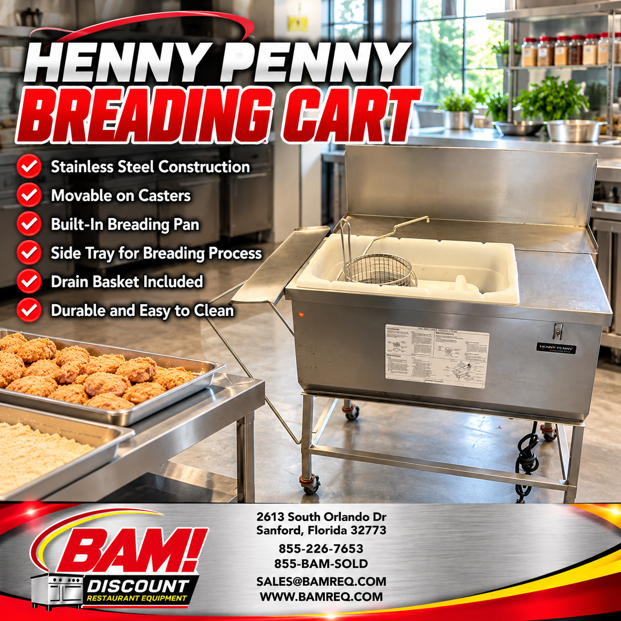 Refurbished Henny Penny Commercial Stainless Steel Breading Cart / Breading Station