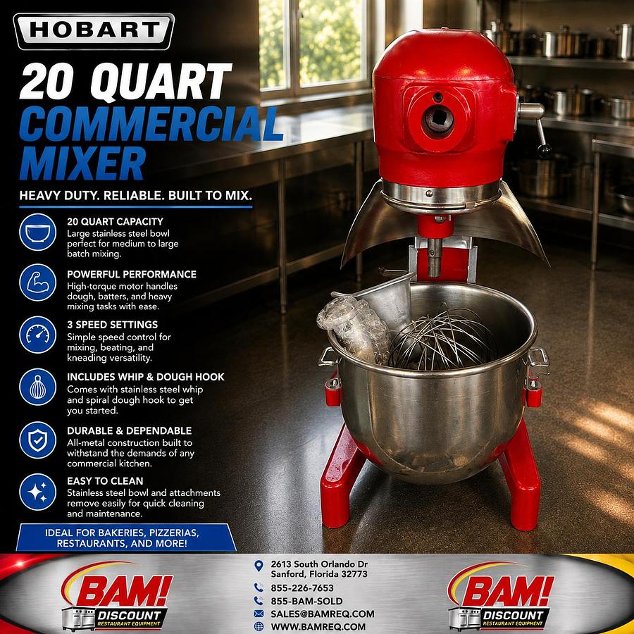Refurbished Hobart A200 20 Qt Commercial Planetary Mixer w/ Bowl Whip & Dough Hook