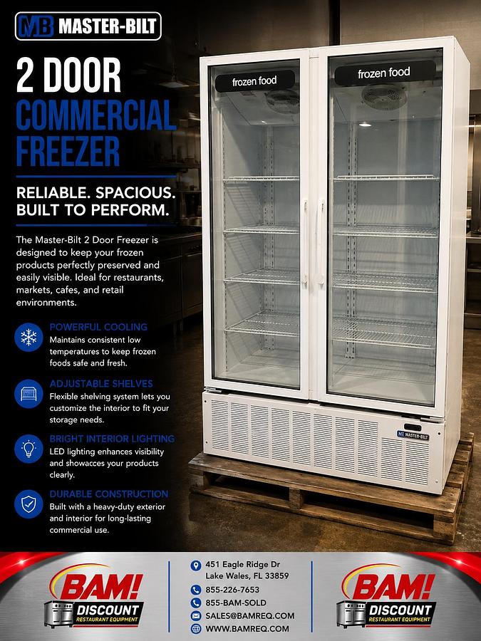 Refurbished Master-Bilt 2 Door Glass Merchandiser Commercial Freezer Frozen Food Display