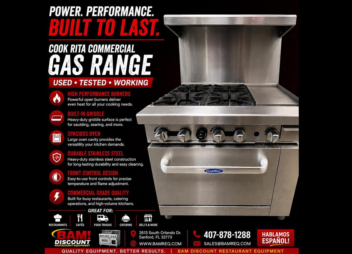 Used CookRita 4 Burner Gas Range w/ Griddle & Standard Oven Commercial Restaurant